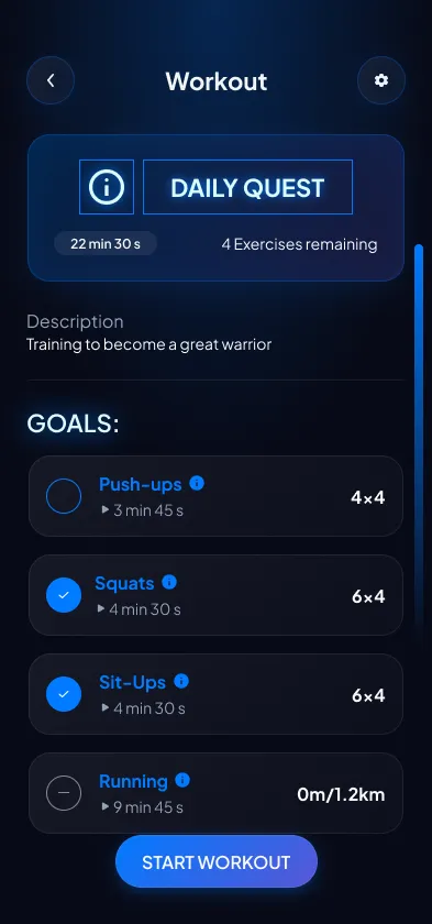 Workout screen